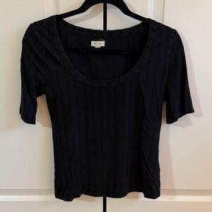 Anthropologie Black Pointelle Short Sleeve Too